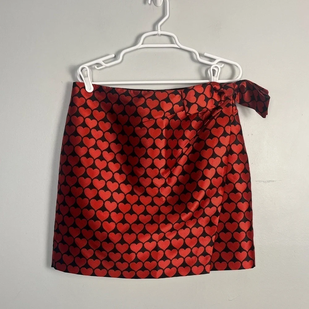 J. crew red black heart jacquard printed mini bow skirt size 12